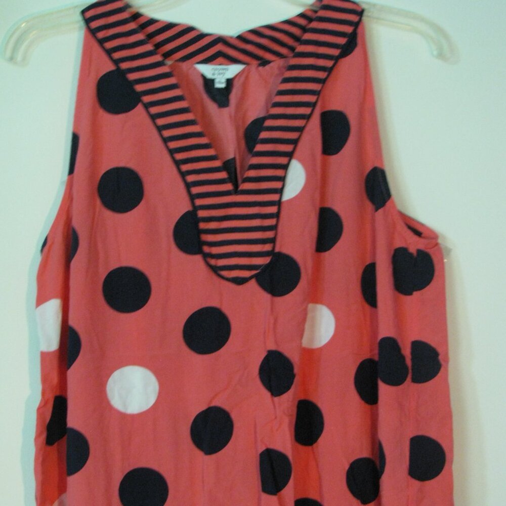 * Crown & Ivy Blouse Large Sleeveless Polka Dots Pink Black V Neckline - Picture 2 of 3
